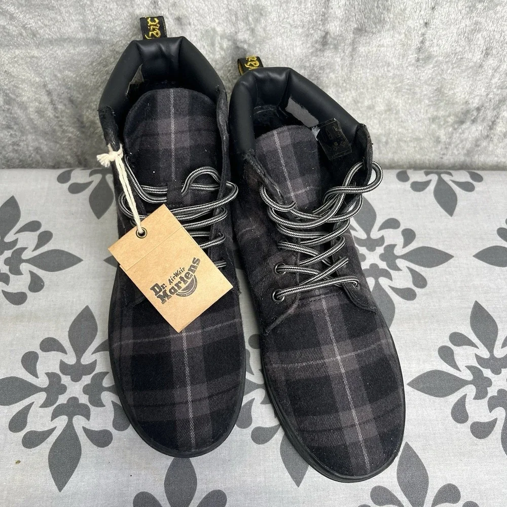 Dr Martens Maelly Shoes Womens Size 8 Black Canvas Boots High Top Plaid Lace Up - Picture 4 of 6